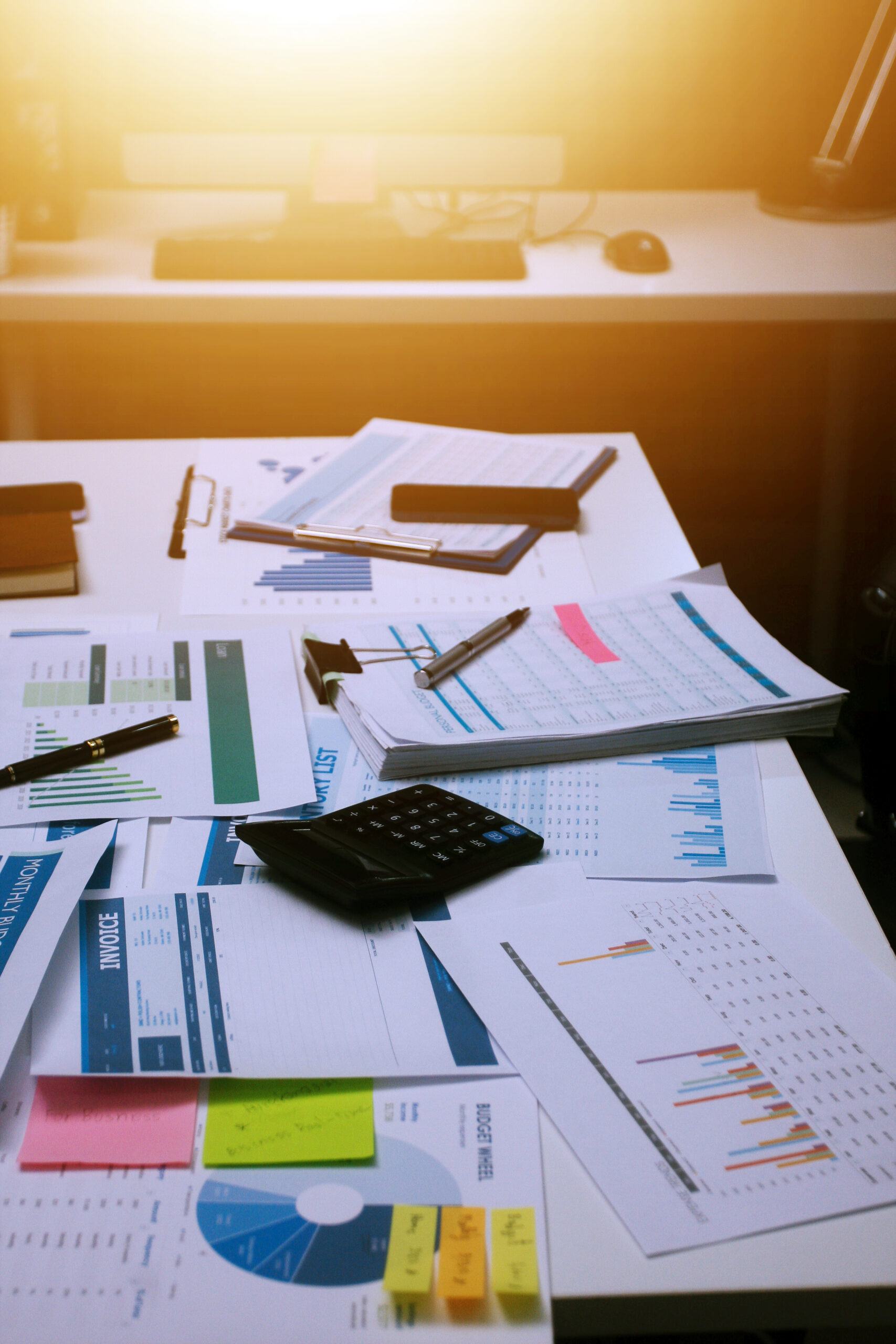 above table with finance papers, graphs and big data during team