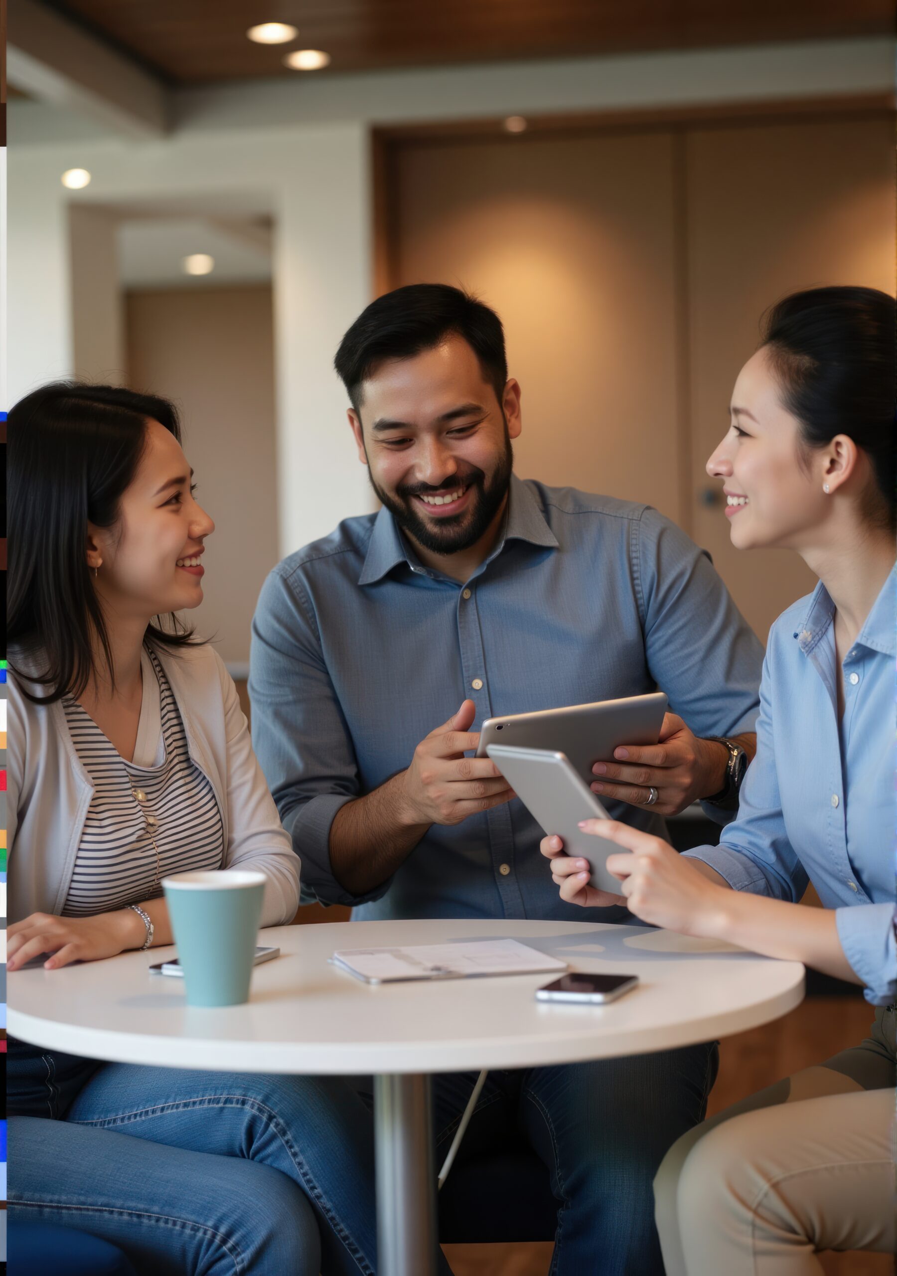 vecteezy a group of people sitting around a table with a tablet 57417395